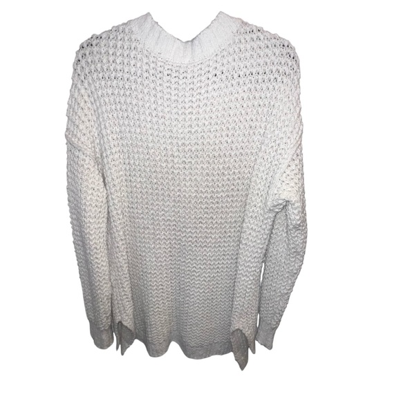 EUC Free People Ivory Cotton Wool 🐑 Blend V-Neck Sweater Tunic Small Oversized - Picture 2 of 6